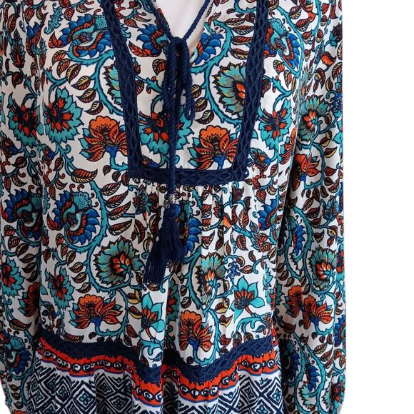 DANIEL RAINN Boho Peasant Top Blouse Flowy Small Colorful Travel Career V-Neck - Picture 4 of 9
